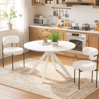 Sunvega 47.2 Inch Solid Wood Round Dining Table with X-Shaped Pedestal Base for 4-6 People