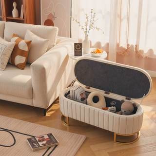 Sunvega Elegant Upholstered Velvet Storage Ottoman with Button-Tufted Design and Metal Legs