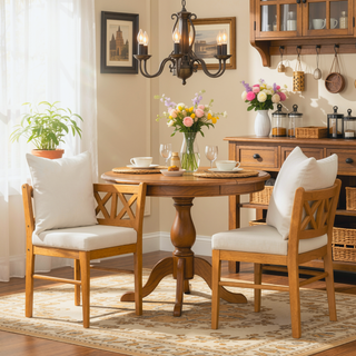 Sunvega Handwoven Rattan Dining Chairs Set of 2 with Solid Wood Legs