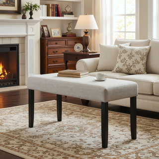 Sunvega Light Gray Upholstered Bench with Tufted Seat and Dark Finish Legs