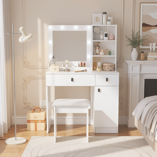 Sunvega Vanity Table with Adjustable Mirror Spacious Drawer and Matching Stool