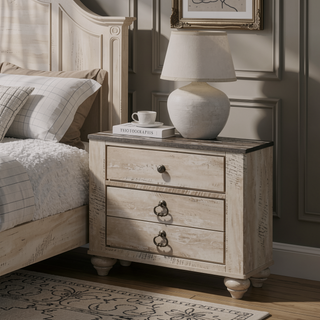 Sunvega Rustic Urban Chic White Wash Finish 4-Piece Queen Bedroom Set