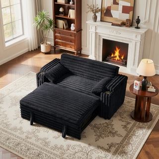 Sunvega Light Grey Corduroy Sofa Bed with Pull Out Bed and USB Charging