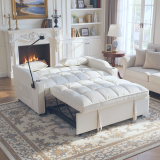Sunvega Modern Velvet Loveseat Futon Sofa with Pullout Bed Adjustable Reclining Backrest