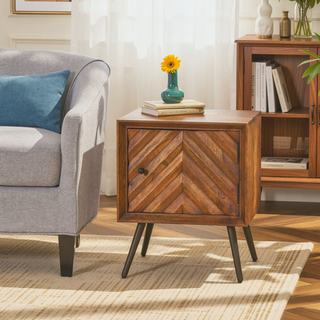 Sunvega Handcrafted Mango Wood and Iron Mid-Century Modern Accent Cabinet with Storage