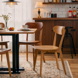 Sunvega Solid Oak Wood Dining Chairs Set of 2 with Curved Backrest and Non-Slip Feet
