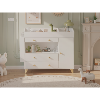 Sunvega Modern White Dresser with 3 Drawers and Wide Table Top for Bedroom