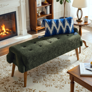 Sunvega Modern Loop Yarn Fabric Bench with Soft Cushion and Geometric Armrests
