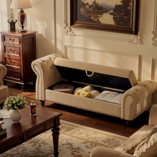 Sunvega Tufted Velvet Upholstered Bed Bench with Storage and High Backrest Chaise Lounge