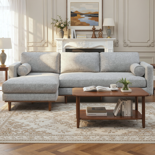 Sunvega Mist Grey Woven-Blend Fabric Left-Facing Sectional Sofa with Feather Cushions