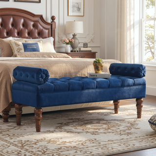 Sunvega Upholstered Tufted Velvet Bench with Wooden Legs for Bedroom or Living Room