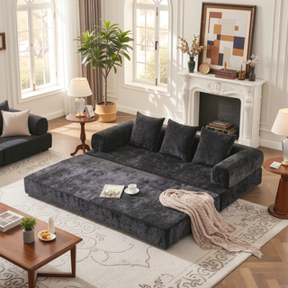 Sunvega Convertible Chenille Folding Sofa Bed with Pillows for Living Room