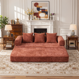 Sunvega Convertible Chenille Folding Sofa Bed with Pillows for Living Room