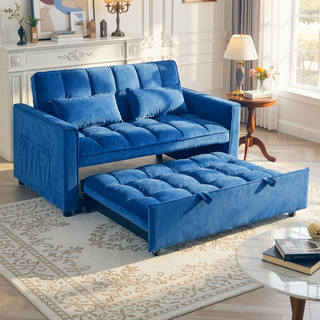 Sunvega Pink Velvet Convertible Sofa Bed with Reclining Backrest and Storage Pockets