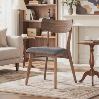 Sunvega Mid-Century Modern Upholstered Dining Chairs with Walnut Finished Frame Set of 2