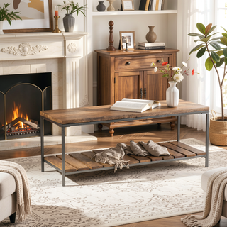 Sunvega Natural Mango Wood Bench with Gunmetal Frame and Slat Shelf