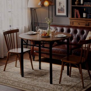 Sunvega Modern Drop Leaf Round Dining Table Set with 2 Chairs for Small Spaces