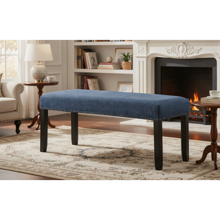 Sunvega Tan Linen and Cotton Fabric Dining Bench with Nailhead Trim