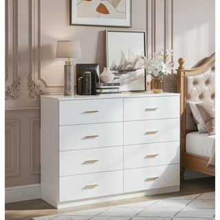 Sunvega Modern 8-Drawer Dresser with Golden Handles for Bedroom Ample Storage