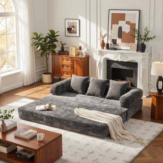 Sunvega Convertible Chenille Folding Sofa Bed with Pillows for Living Room