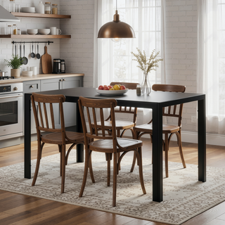 Sunvega 47.25 Inch Tempered Glass Top Dining Table with Metal Frame for 4