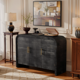 Sunvega Retro Minimalist Curved Sideboard with Gold Handles and Adjustable Shelves for Living Room