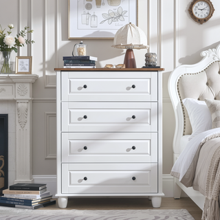 Sunvega Modern 4 Drawer Dresser with Wide Tabletop and Metal Handles for Living Room