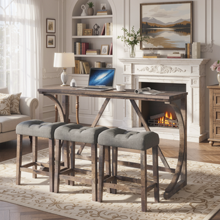Sunvega Industrial Bar Table and Chairs Set with Power Outlet for Living Room