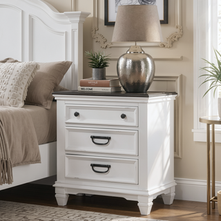 Sunvega Modern Farmhouse King Bedroom Set with Dresser Mirror and Nightstands