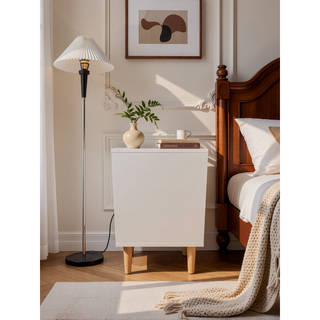 Sunvega White Wooden Nightstand with One Drawer and Shelf for Kids and Adults