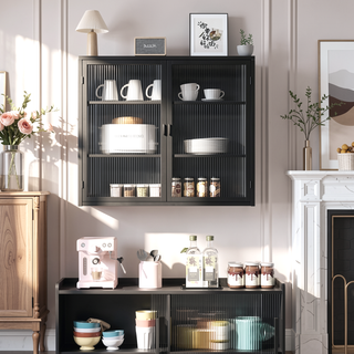 Sunvega Modern Two-Door Wall Cabinet with Three-Tier Storage for Living Room