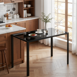 Sunvega Modern Glass Top Dining Table with Steel Frame for 4 Seats