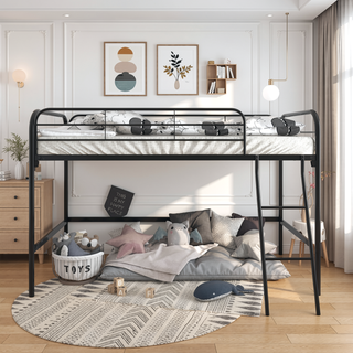 Sunvega Sturdy Metal Twin Loft Bed with Guardrails and Storage Steps