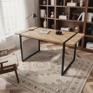 Sunvega Modern Minimalist MDF Wood Desktop with Black Metal Legs Small Dining Table