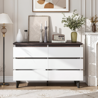 Sunvega Modern 5 Drawer Dresser with White & Walnut Finish for Bedroom