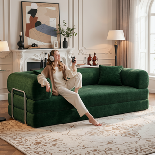 Sunvega Modular Sectional Sofa Bed with Pillow Back Support Armrest in Corduroy Fabric