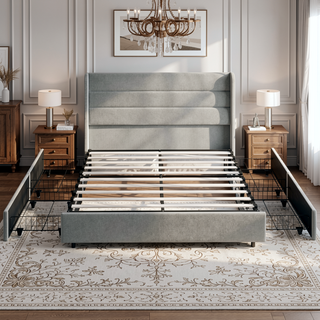 Sunvega Queen Upholstered Platform Bed Frame with Storage Drawers and Headboard