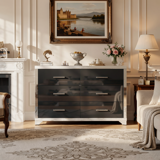 Sunvega High Gloss Dresser with 6 Drawers and Metal Handle for Bedroom Living Room