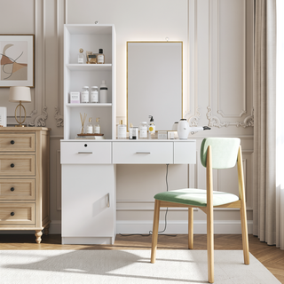 Sunvega 3 in 1 Vanity Desk with Open Top Mirror and Visible Glass Desktop