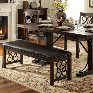 Sunvega Contemporary Walnut Finish Upholstered Seat Solid Wood Dining Room Bench