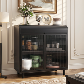 Sunvega Modern Sideboard Buffet Cabinet with Tempered Glass Doors and Flip Top