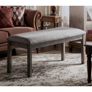 Sunvega Gray Fabric Upholstered Dining Bench with Wire-Brushed Finish