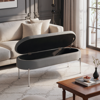 Sunvega Glam Contemporary Storage Bench with Chrome Metal Base and Faux Leather