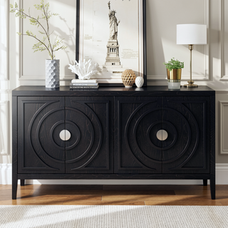 Sunvega Retro Sideboard Door with Circular Groove Design Round Metal Handle for Entrance