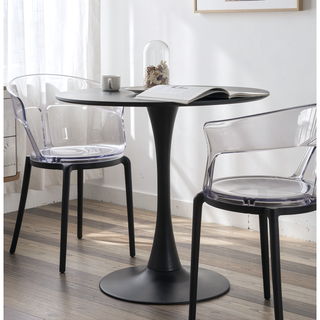 Sunvega Modern Round Dining Table with MDF Top and Sturdy Steel Base for Kitchen