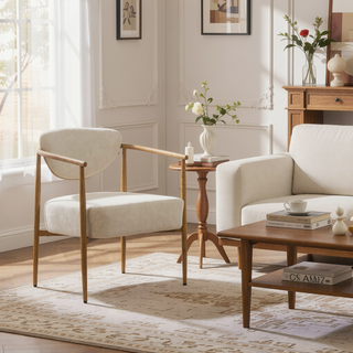 Sunvega Beige PU Leather Soft and Comfortable Chair with Metal Frame for Living Room