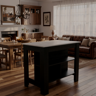 Sunvega Kitchen Island Table with Marble Finish and Three Storage Shelves