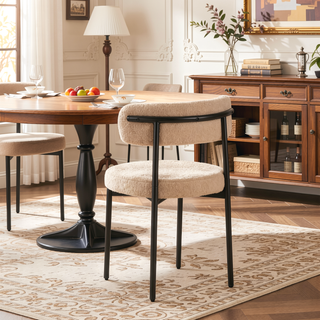 Sunvega Modern Dining Chairs with Tufted Beige Boucle Fabric and Curved Back