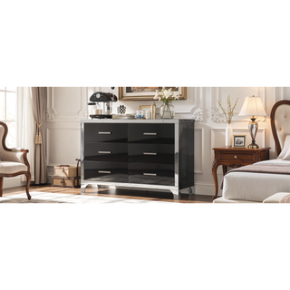 Sunvega High Gloss Dresser with 6 Drawers and Metal Handle for Bedroom Living Room