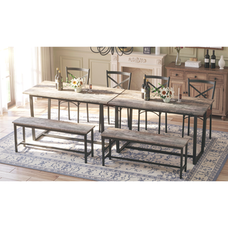 Sunvega Industrial Style Four-Piece Dining Table and Chair Set with Backrest
